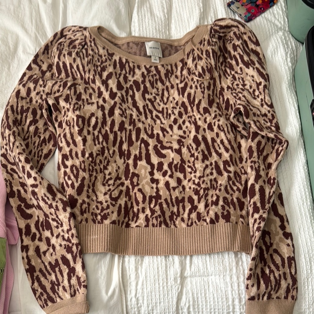 Maeve Brown Crew Neck Leopard Print Sweater